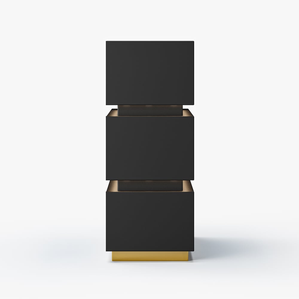 Table de chevet LED Lumio Narrow avec 3 tiroirs, station de charge et lampe, noire image de fenêtre