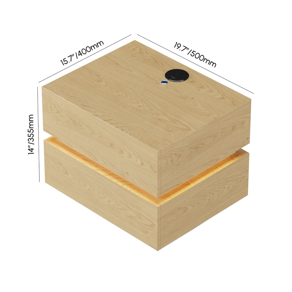 Lumio floating LED bedside table with 2 drawers, charging station and light - natural weights dimensions image