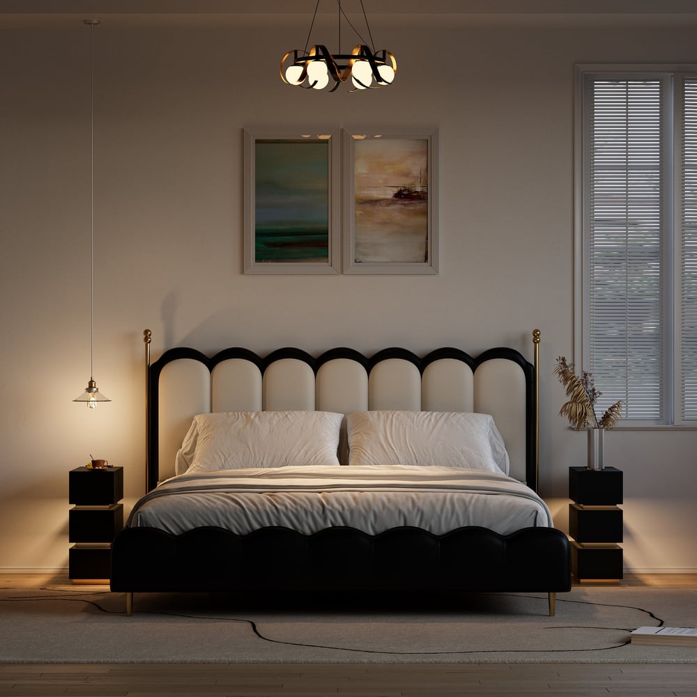 Table de chevet LED Lumio Narrow avec 3 tiroirs, station de charge et lampe, noire image de fenêtre