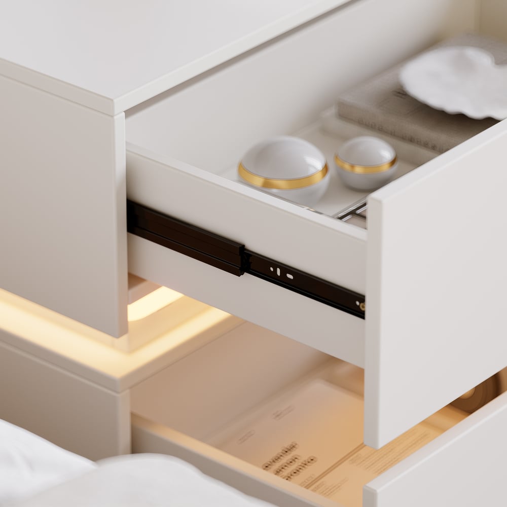 Lumio White 3-Drawer Nightstand with Light & Charging Station Set of 2 window image