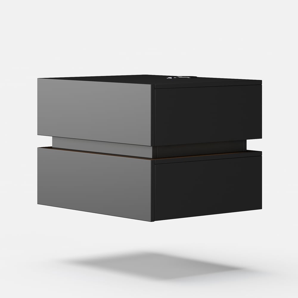 Lumio floating LED bedside table with 2 drawers, charging station and light - black window image