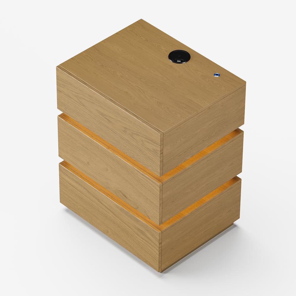 Lumio Smart LED Bedside Table with 3 Drawers, Charging Station and Light - Natural