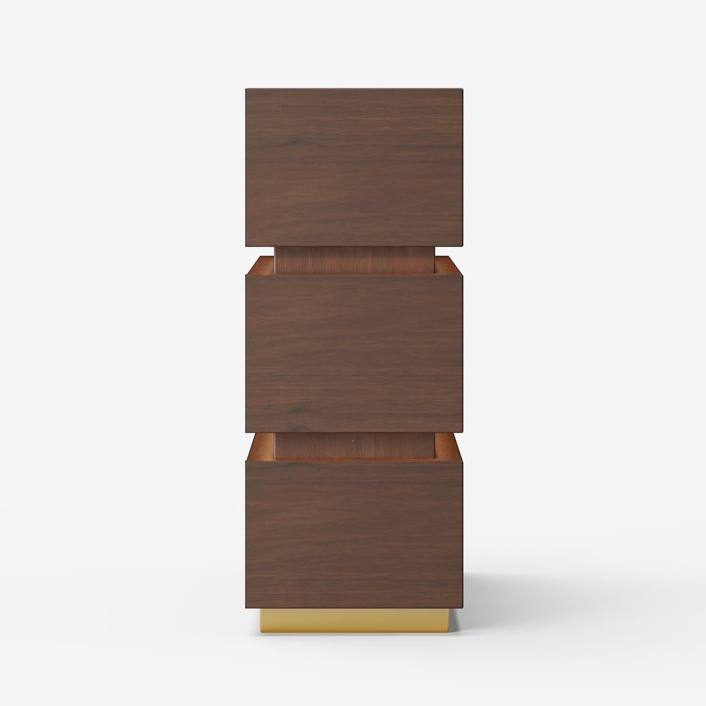 Mesa de cabeceira LED estreita Lumio com 3 gavetas, estação de carregamento e luz - nogueira Imagem da janela