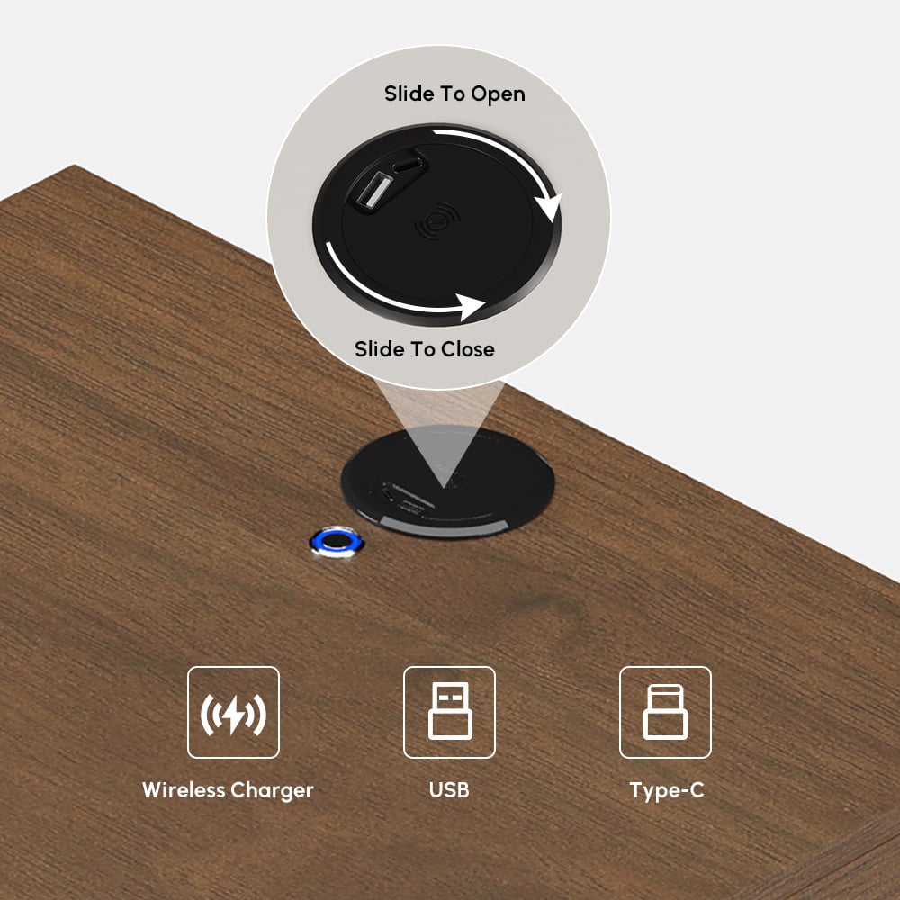 Mesa de cabeceira LED flutuante Lumio com 2 gavetas, estação de carregamento e luz - nogueira Imagem da janela