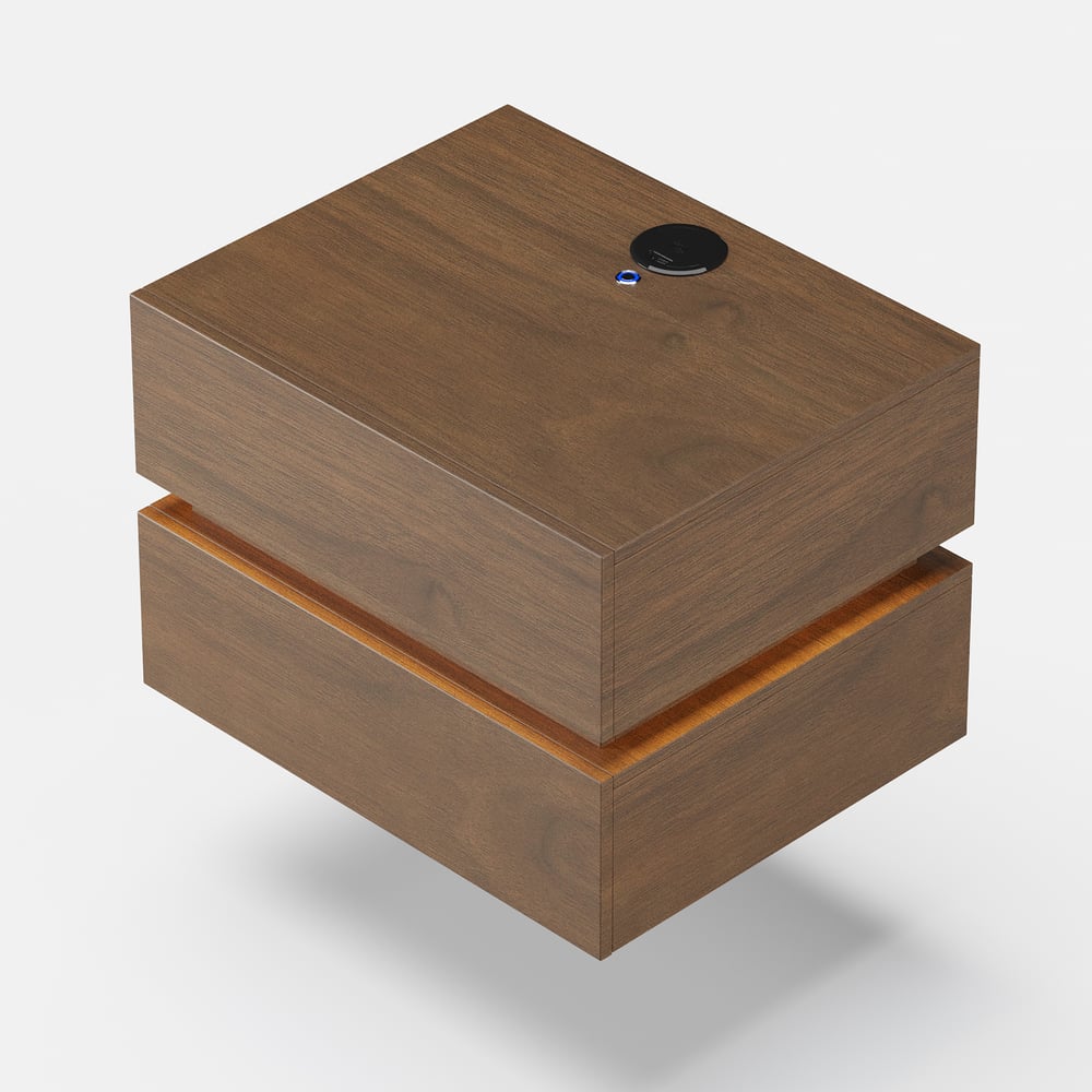 Mesa de cabeceira LED flutuante Lumio com 2 gavetas, estação de carregamento e luz - nogueira Imagem da janela