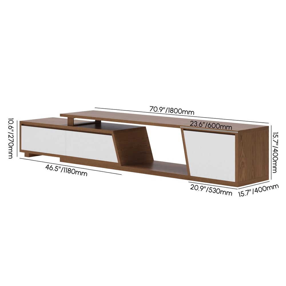 Meuble TV extensible Fero en noyer avec 3 tiroirs (1800 mm à 2800 mm) Poids, dimensions, image
