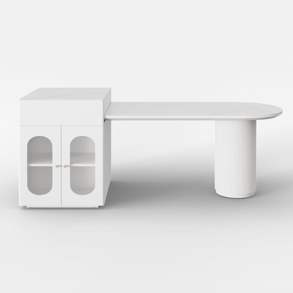 Expandable Kitchen Island with Marble-Pattern Sintered Stone Top 180-210cm