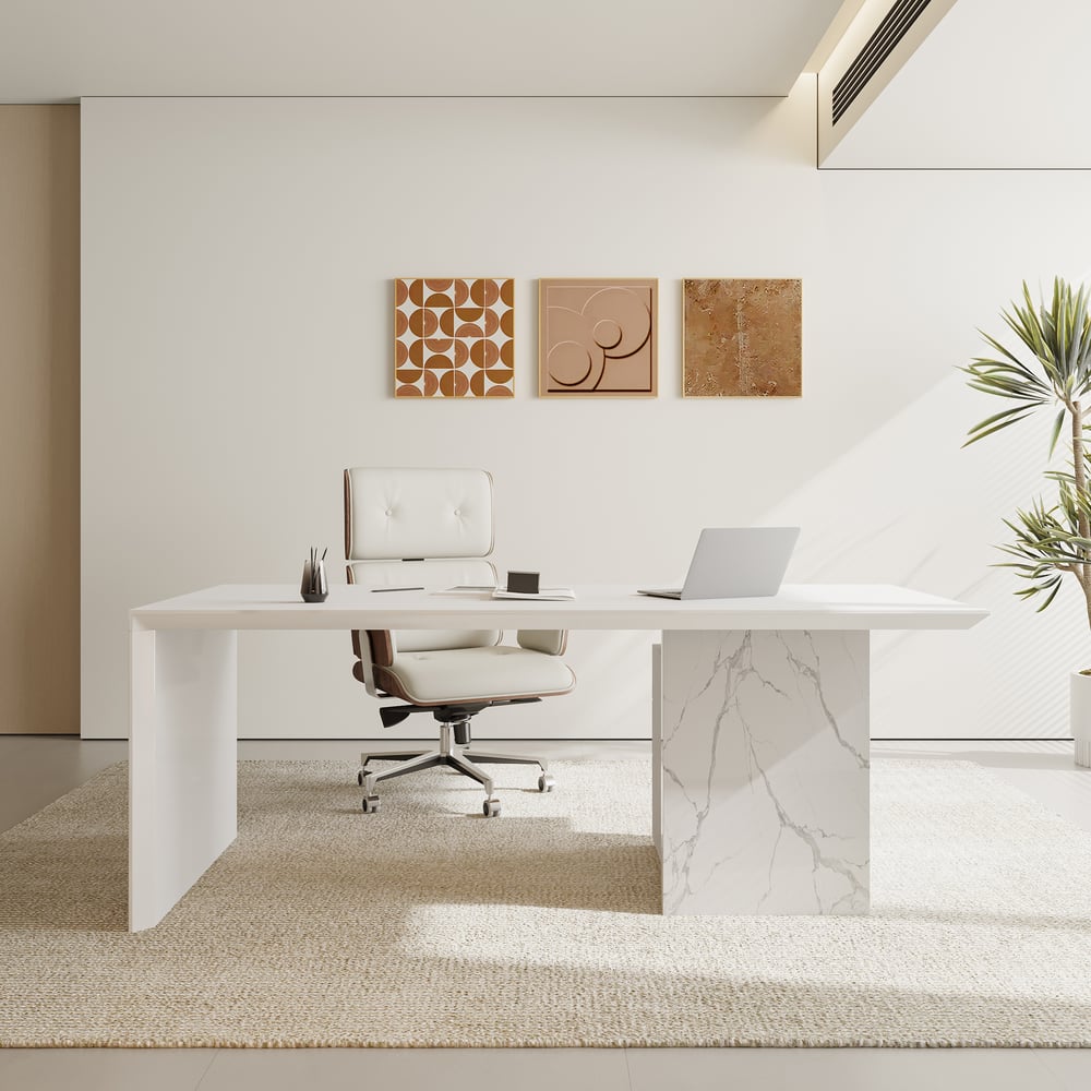 Modern Off White Home Office Chair Upholstered Swivel Task Office Chair High Back