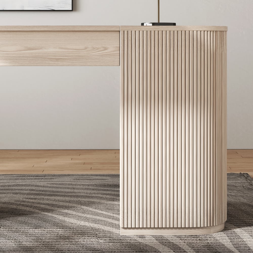 Modern Wash White Standing Computer Desk with 2 Doors and Storage Office Desk (59.8" )