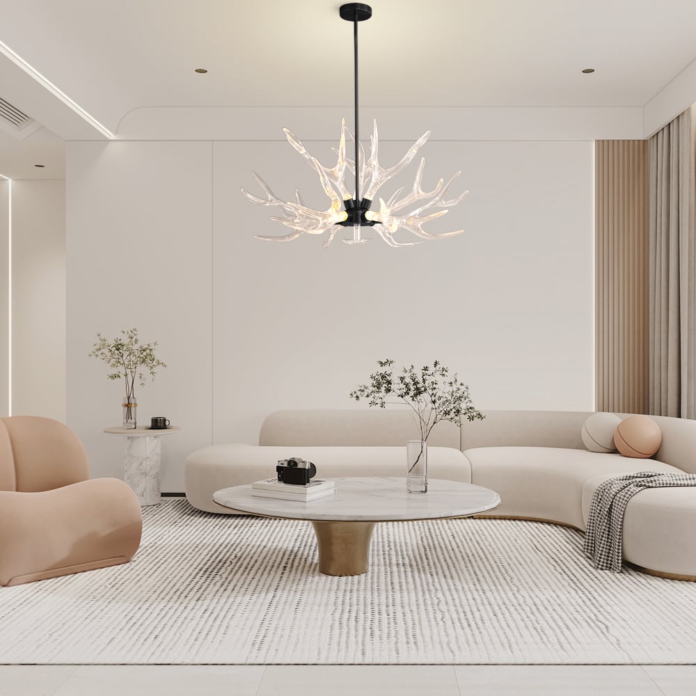 9-Light Antler Chandelier Matte Black Iron Finish 32.3" x 16.9" window image