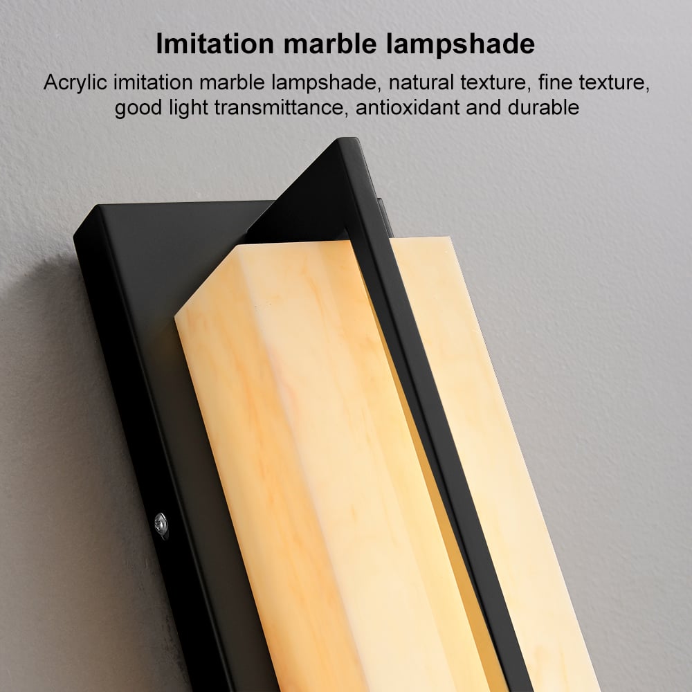 31" Outdoor Wall Light with Matte Black Iron Frame & Beige Marble-Effect Acrylic Shade window image