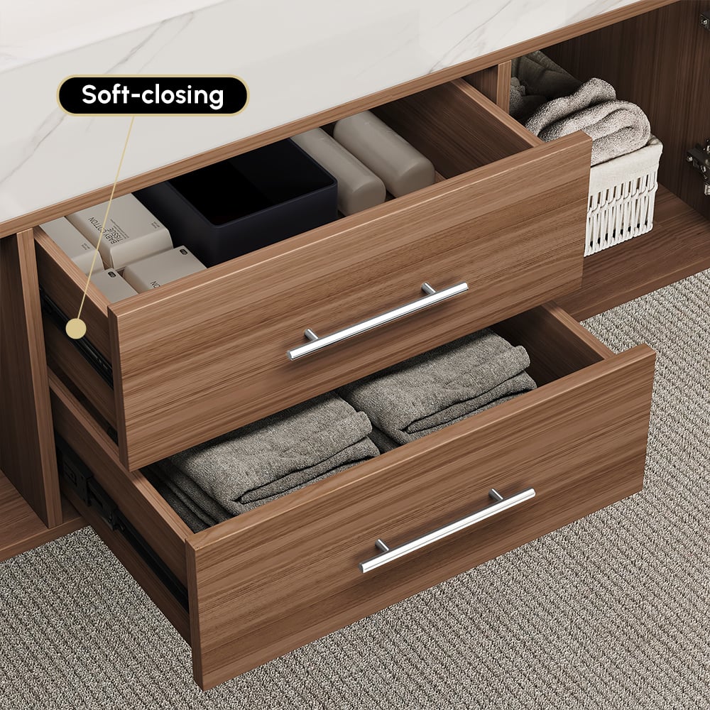 Bathroom Vanity Set 39.3" Modern Floating Stone Bathroom Vanity Walnut with Sink window image