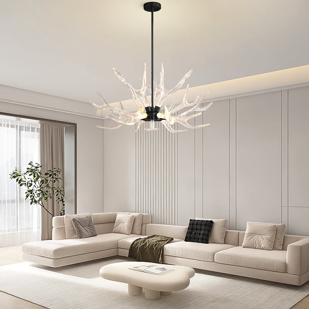 9-Light Antler Chandelier Matte Black Iron Finish 32.3" x 16.9" window image