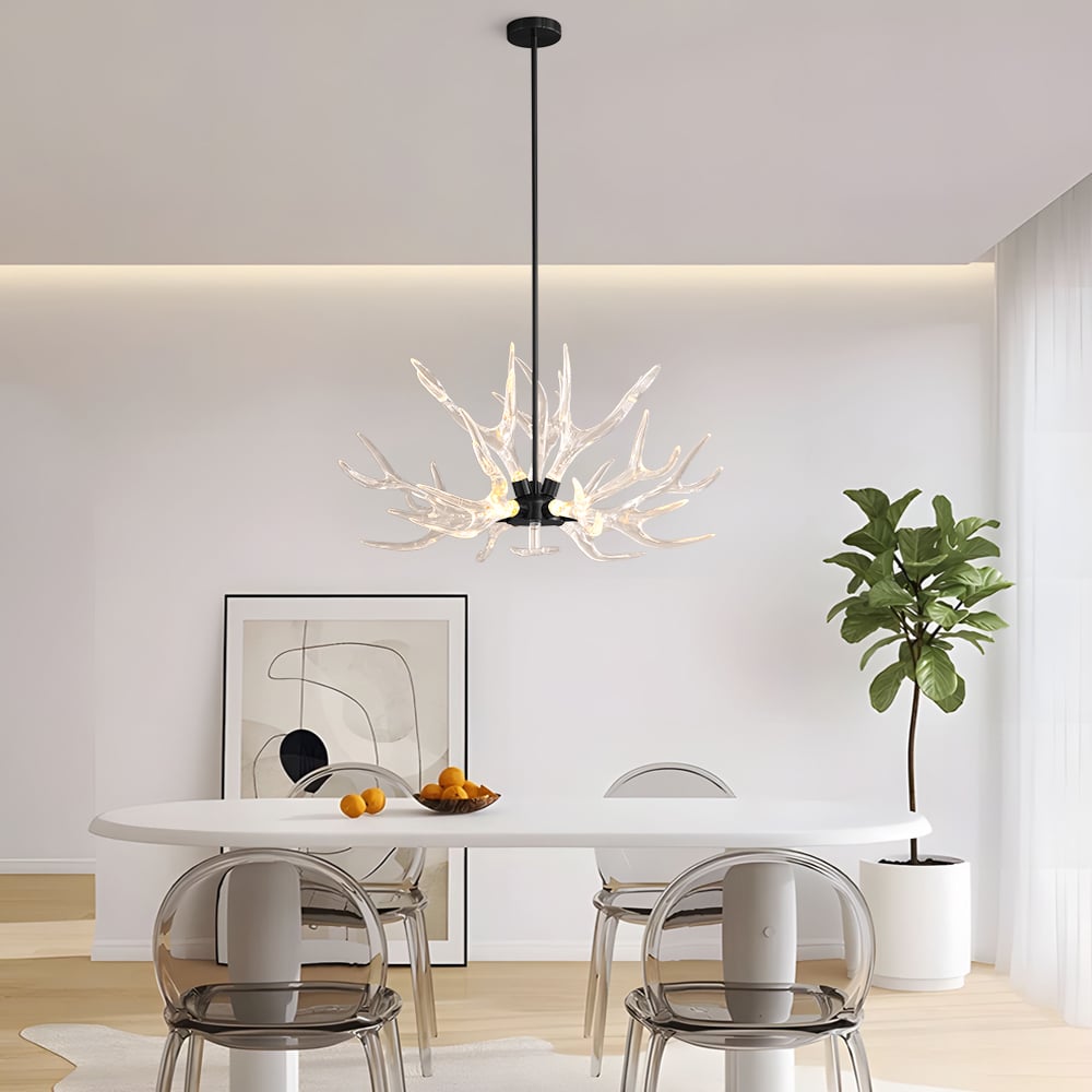 9-Light Antler Chandelier Matte Black Iron Finish 32.3" x 16.9" window image