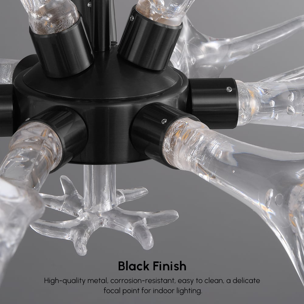 9-Light Antler Chandelier Matte Black Iron Finish 32.3" x 16.9" window image