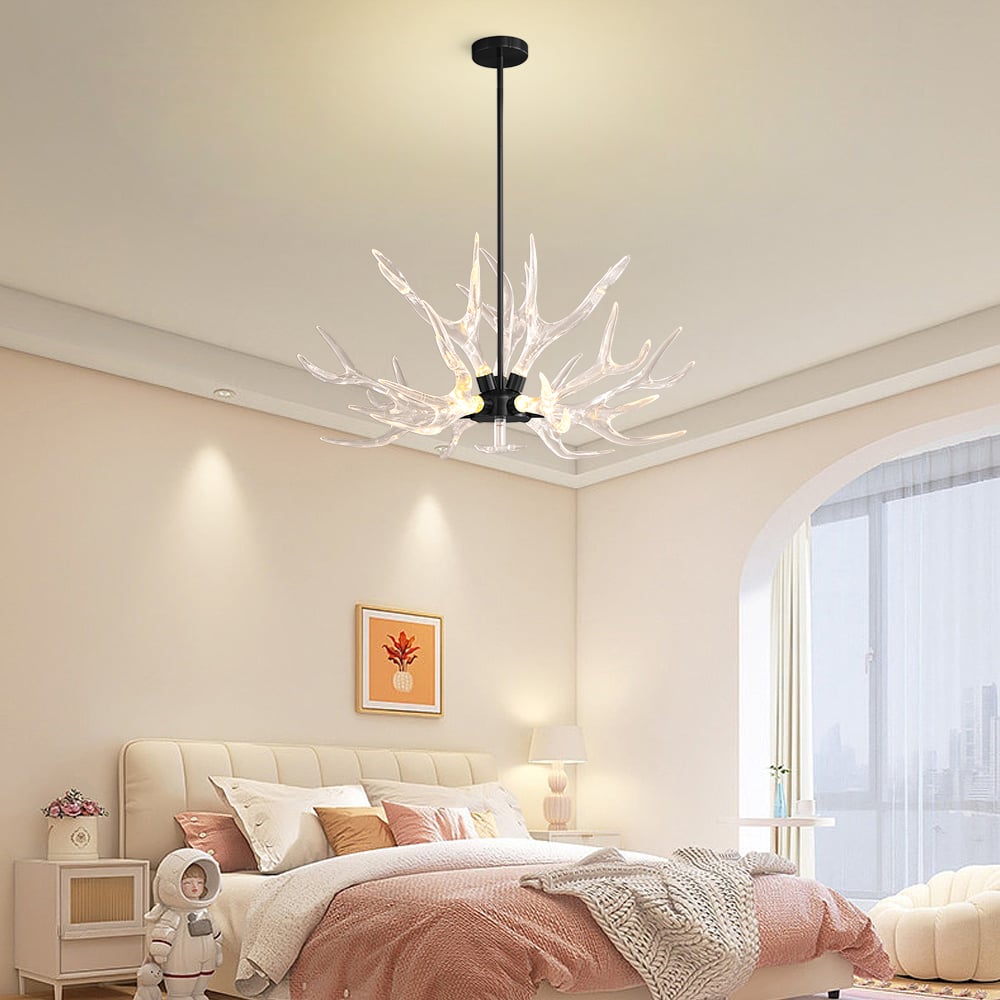 9-Light Antler Chandelier Matte Black Iron Finish 32.3" x 16.9" window image