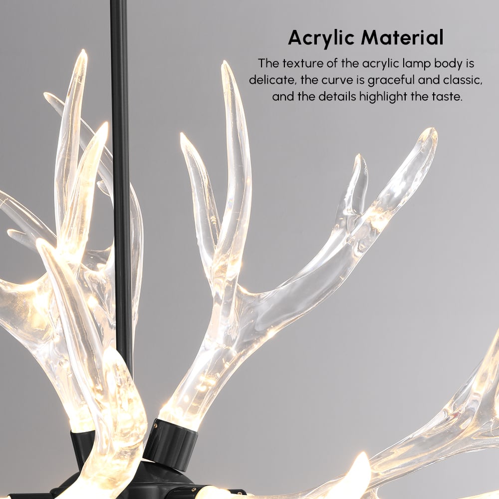9-Light Antler Chandelier Matte Black Iron Finish 32.3" x 16.9" window image