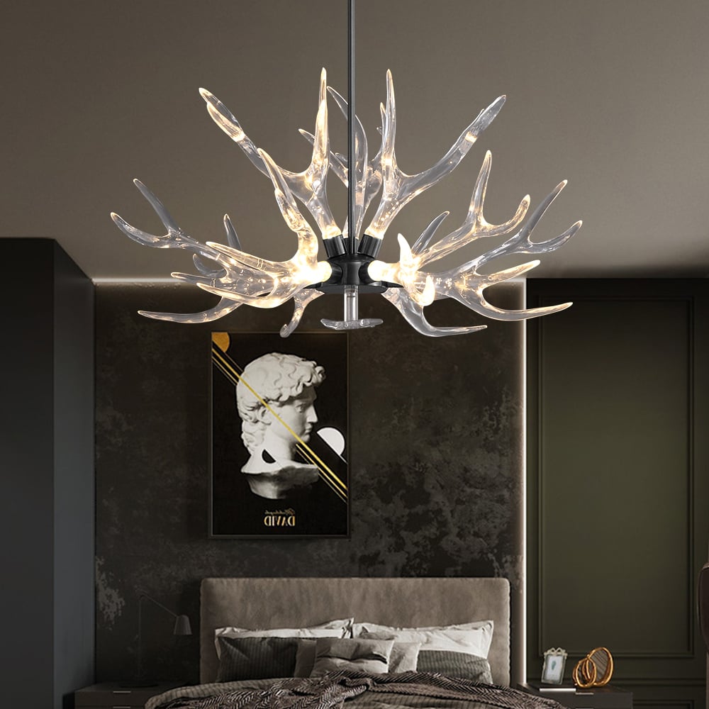 9-Light Antler Chandelier Matte Black Iron Finish 32.3" x 16.9" window image