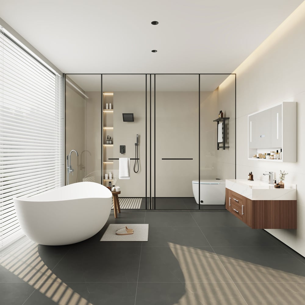 Bathroom Vanity Set 39.3" Modern Floating Stone Bathroom Vanity Walnut with Sink window image