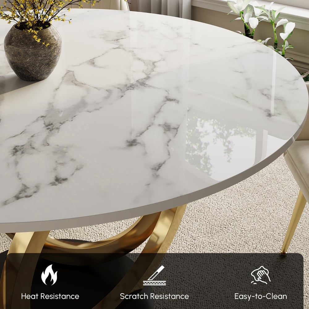 Modern 135 cm Round Sintered Stone Dining Table, Seats 4 window image