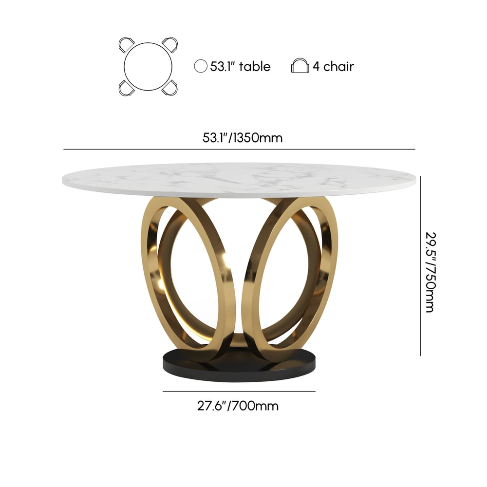 Modern 135 cm Round Sintered Stone Dining Table, Seats 4 weights dimensions image