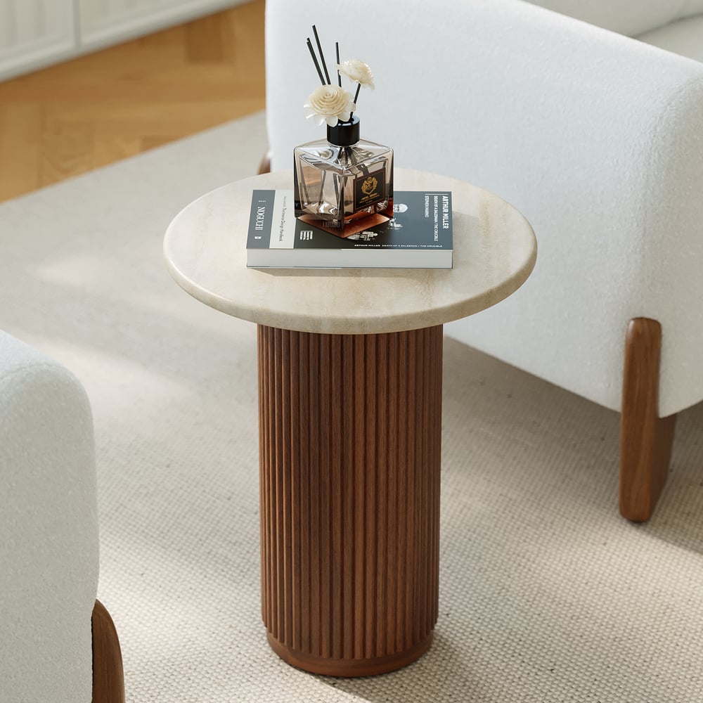 16" Faux Marble Side Table with Wood Base window image