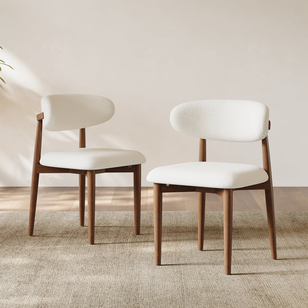 Modern Rubber Wood Walnut Dining Chair with Boucle Upholstery window image