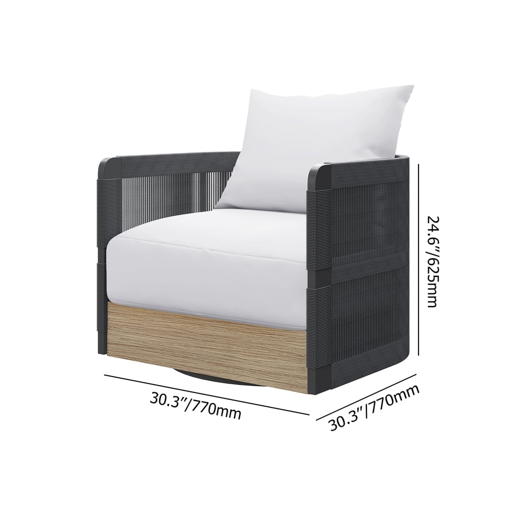 Costra Outdoor Aluminum & Rope Weave Swivel Lounge Chair in Black weights dimensions image