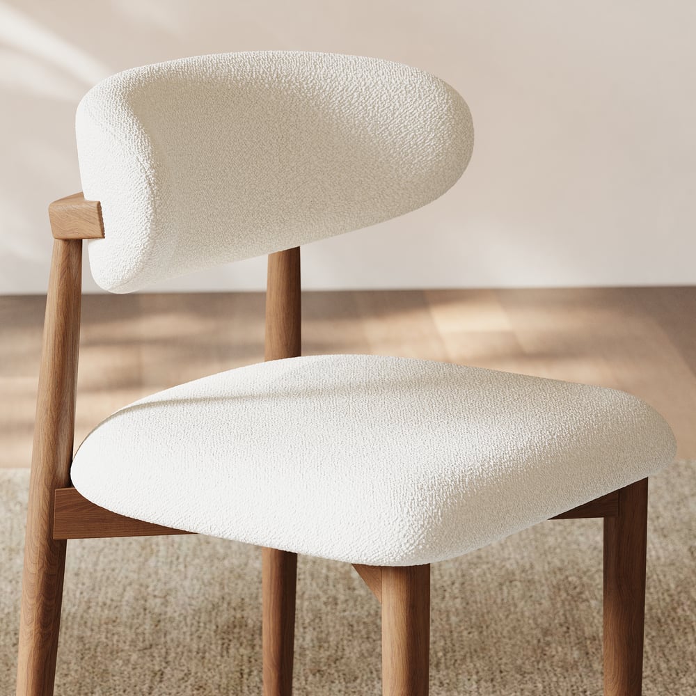 Modern Rubber Wood Walnut Dining Chair with Boucle Upholstery window image