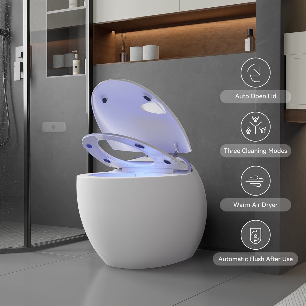 Oluxe G3 Ultra Egg-Shape Automatic Smart Bidet Toilet with Built-in Tank and Foam Shield