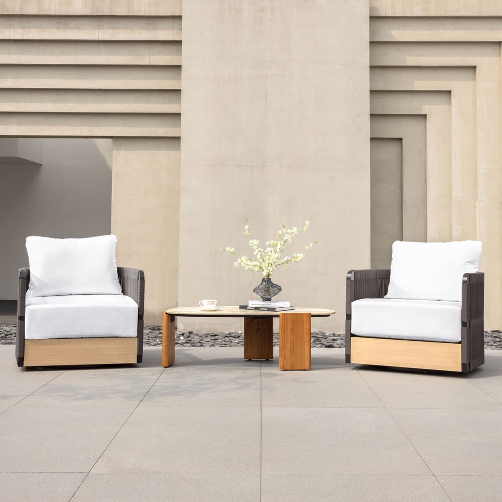 2-Pieces Woven Rope Swivel Chair, 360° Rotating Outdoor Patio Armchair window image