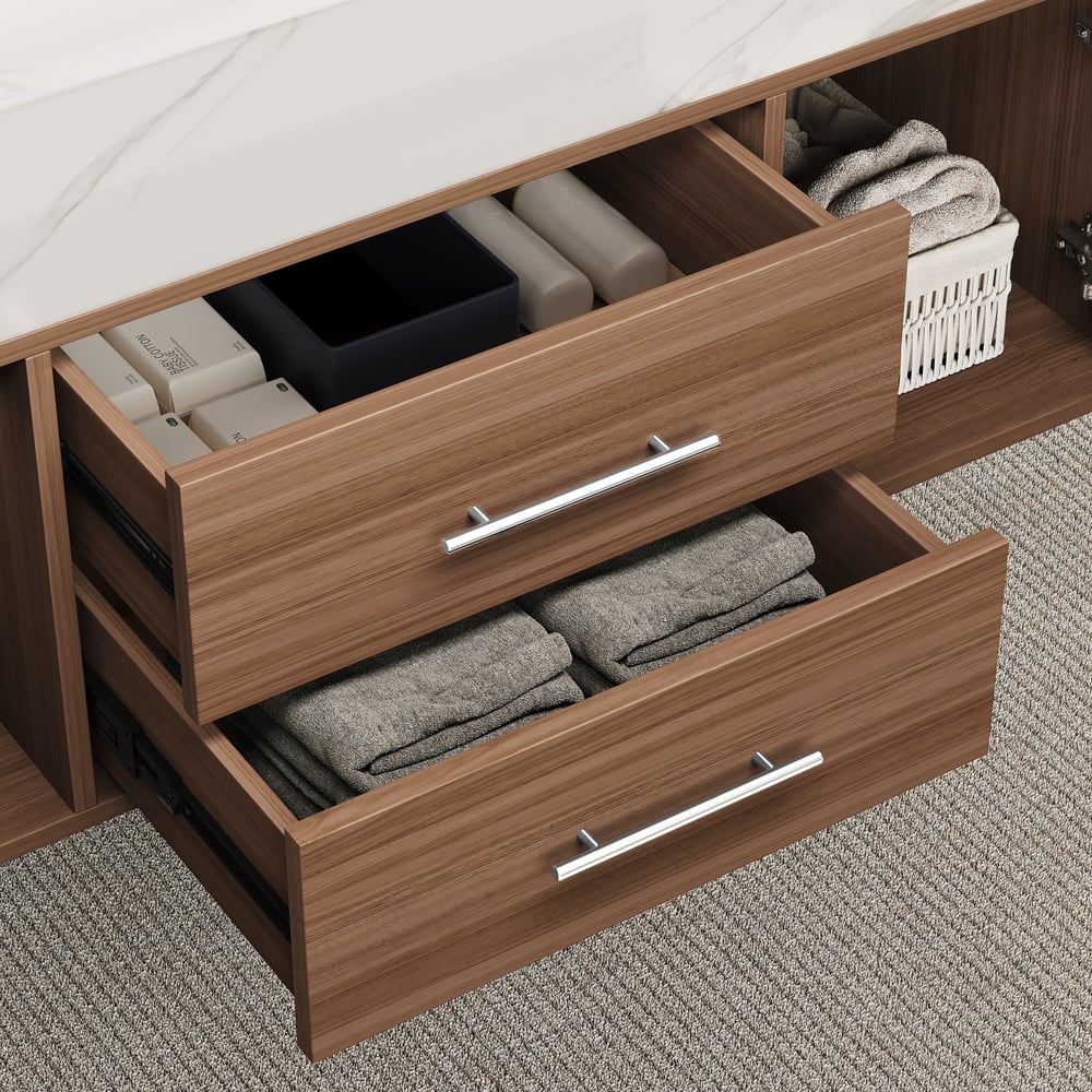 Bathroom Vanity Set 39.3" Modern Floating Stone Bathroom Vanity Walnut with Sink window image