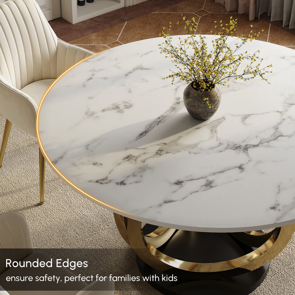 Modern 135 cm Round Sintered Stone Dining Table, Seats 4 window image
