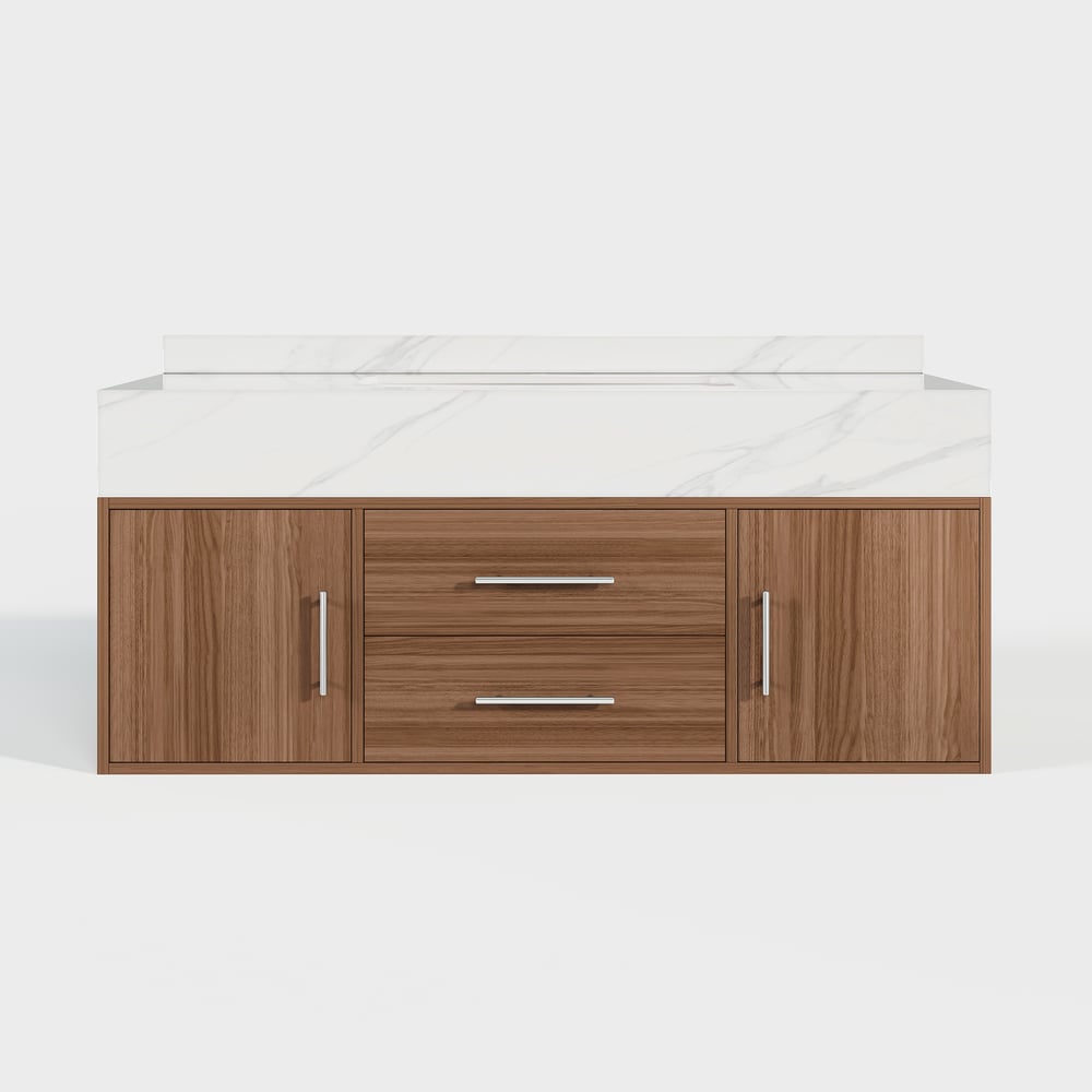 Bathroom Vanity Set 39.3" Modern Floating Stone Bathroom Vanity Walnut with Sink window image