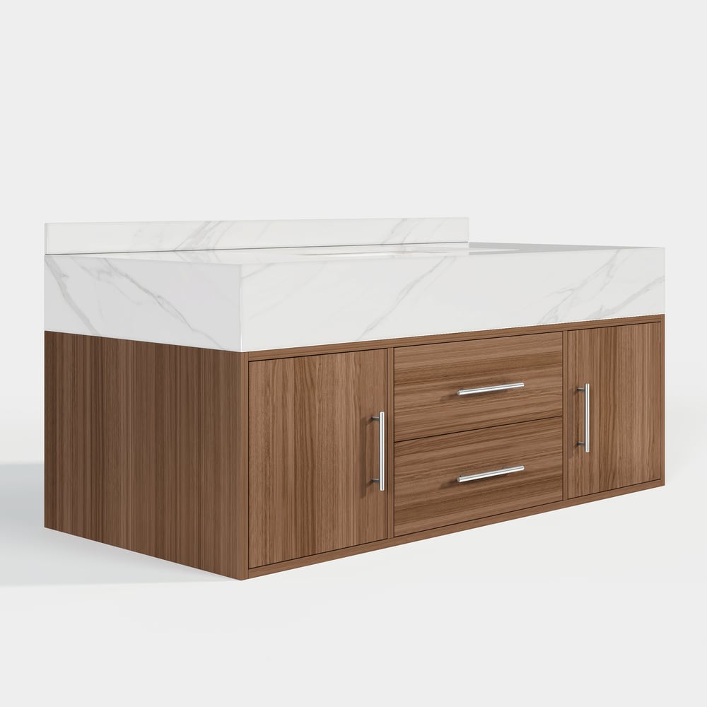 Bathroom Vanity Set 39.3" Modern Floating Stone Bathroom Vanity Walnut with Sink window image