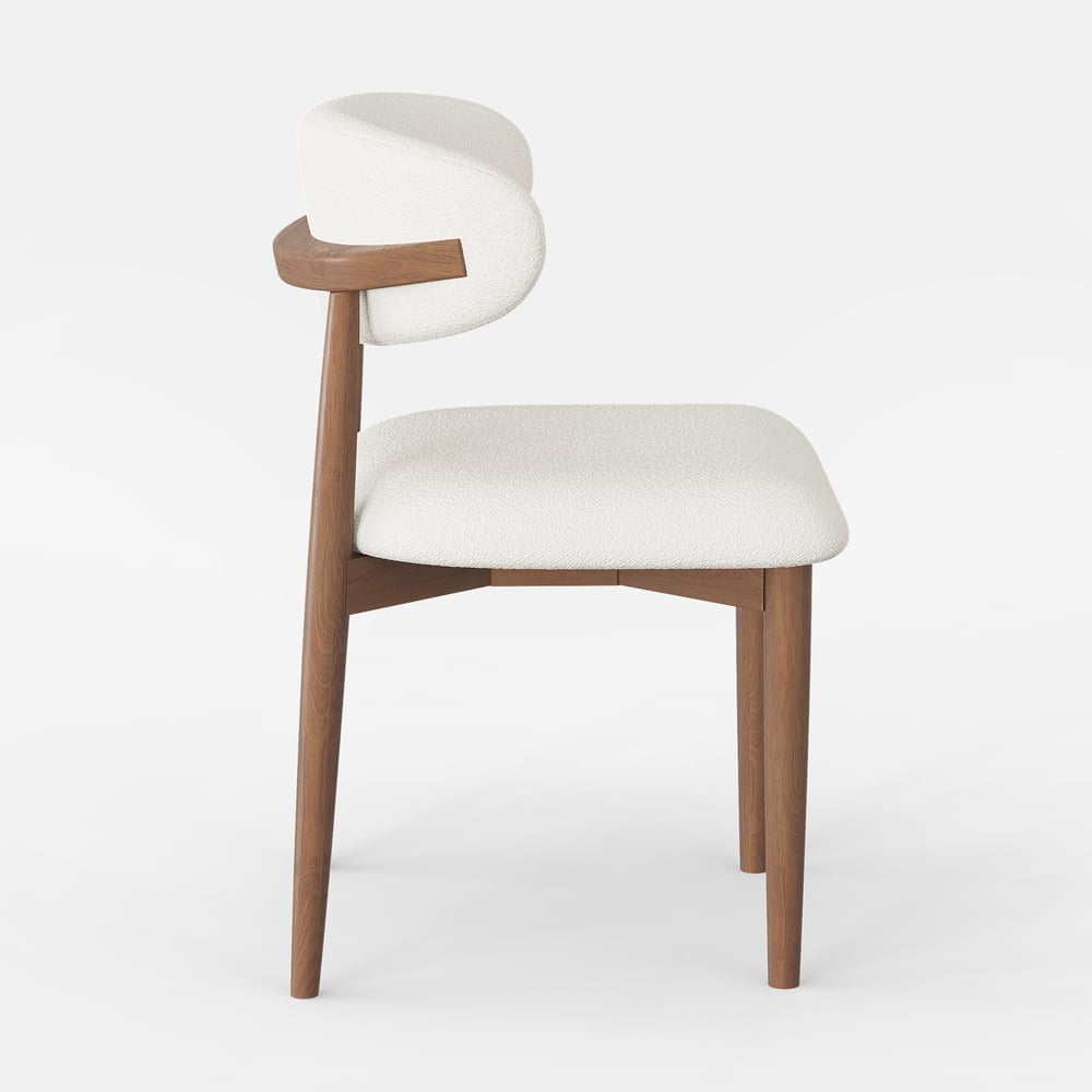 Modern Rubber Wood Walnut Dining Chair with Boucle Upholstery window image