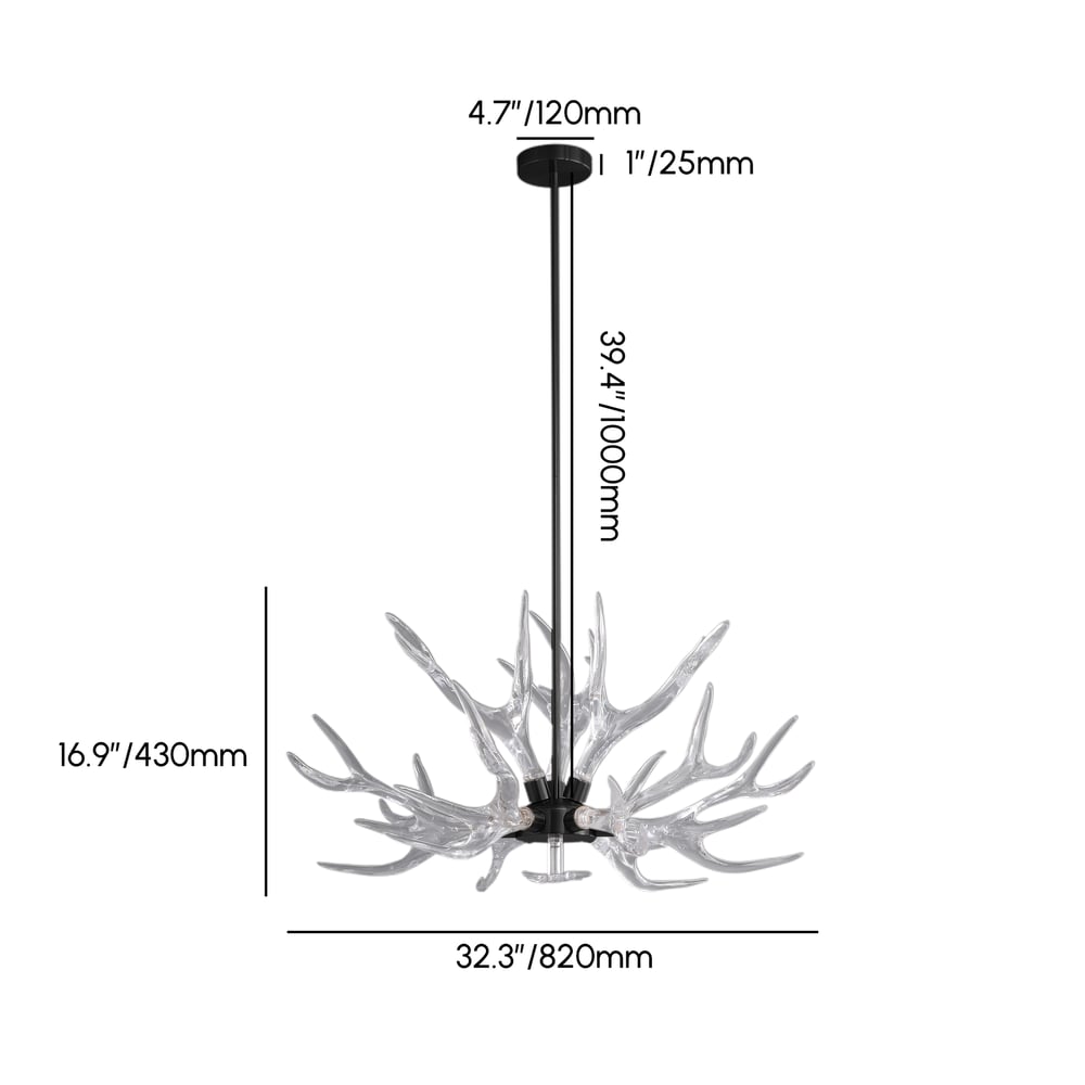 Modern 9-Light Tiered Antler Chandelier in Gold and Black Dimensions