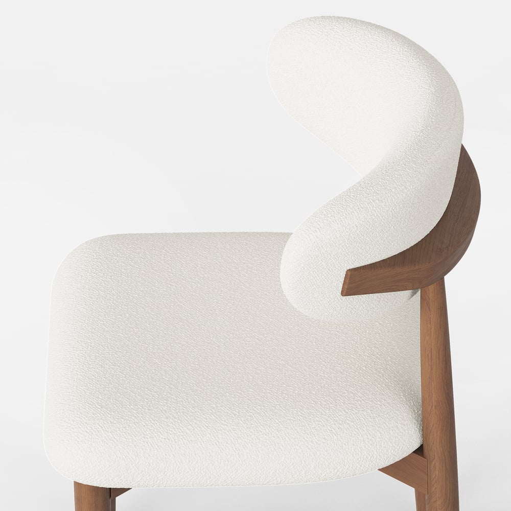 Modern Rubber Wood Walnut Dining Chair with Boucle Upholstery window image