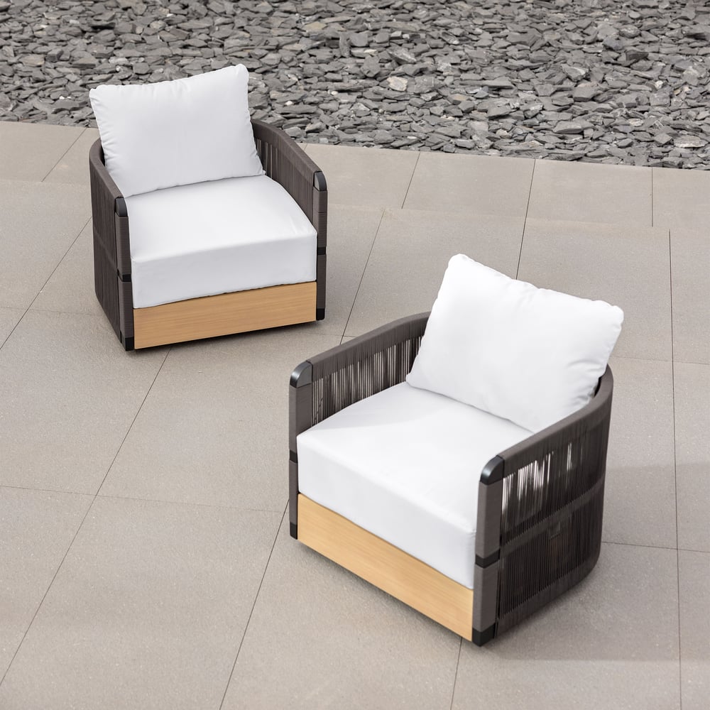 2-Pieces Woven Rope Swivel Chair, 360° Rotating Outdoor Patio Armchair window image