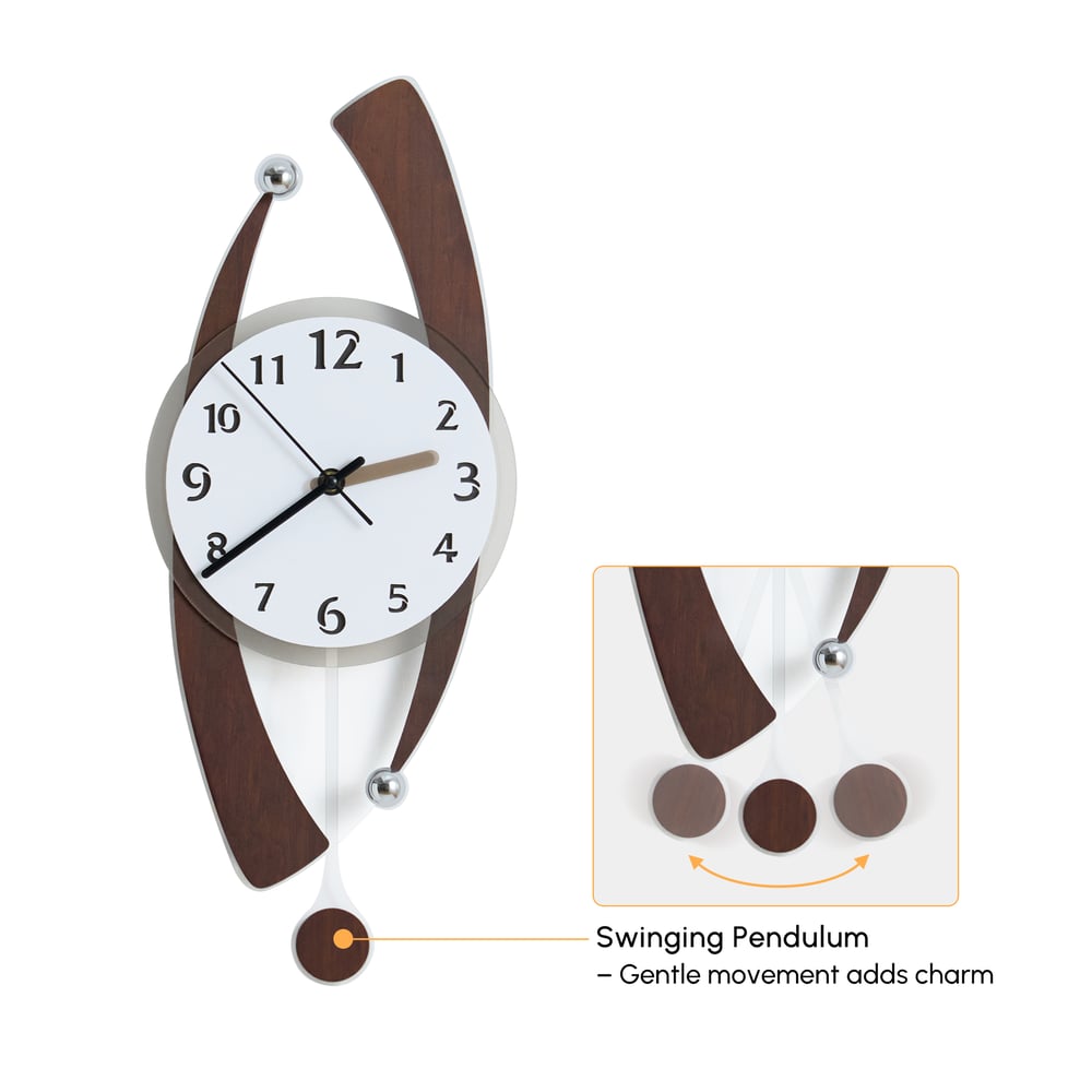 Modern Wall Clock with LED and Pendulum, Plug-in LED Light, Battery-Operated Clock