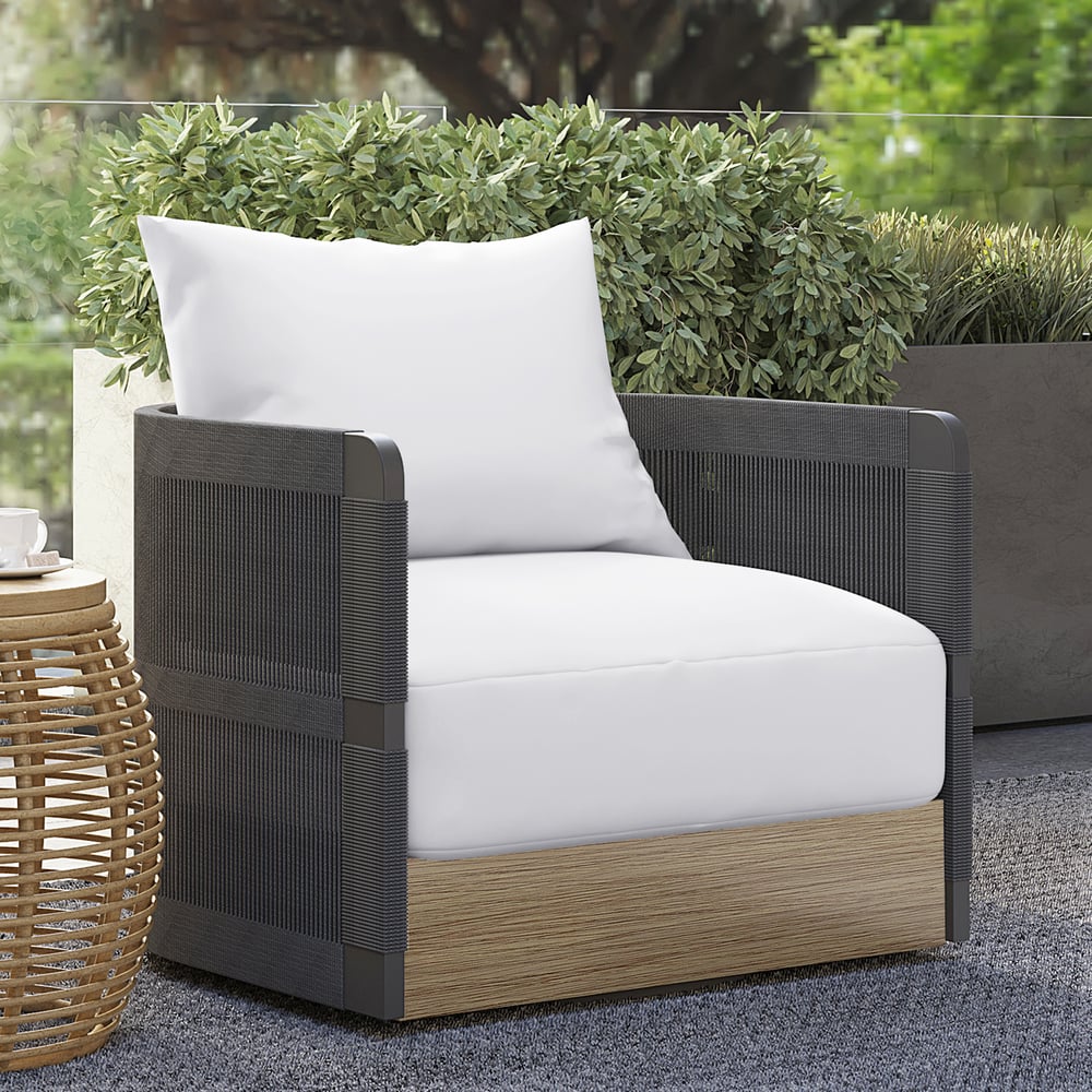 Outdoor Black&Gray Handwoven Rope Swivel Chair