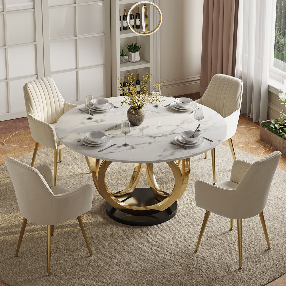 Modern 135 cm Round Sintered Stone Dining Table, Seats 4 window image