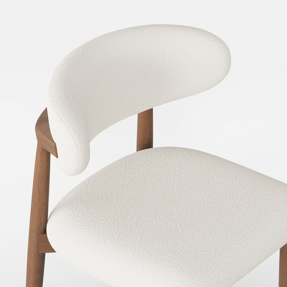 Modern Rubber Wood Walnut Dining Chair with Boucle Upholstery window image