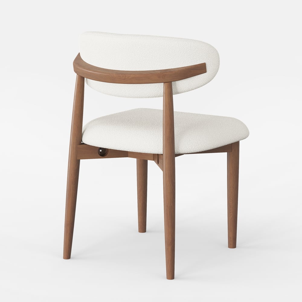 Modern Rubber Wood Walnut Dining Chair with Boucle Upholstery window image
