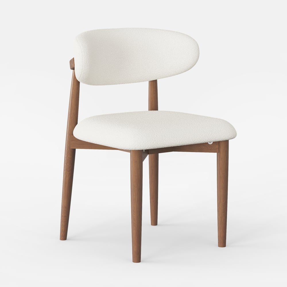 Modern Rubber Wood Walnut Dining Chair with Boucle Upholstery window image