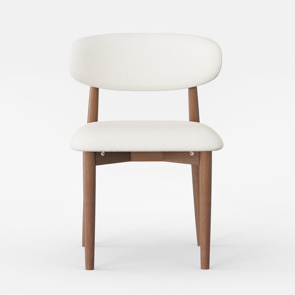 Modern Rubber Wood Walnut Dining Chair with Boucle Upholstery window image