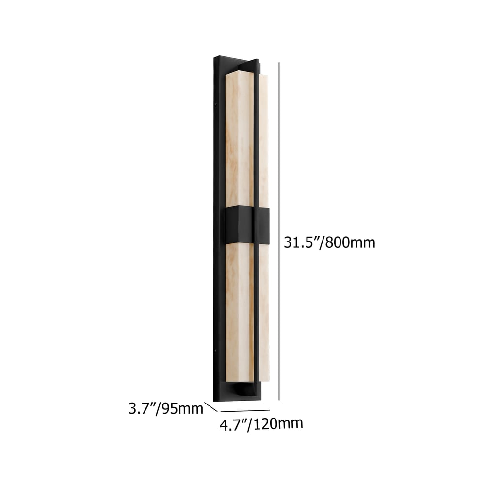 31" Outdoor Wall Light with Matte Black Iron Frame & Beige Marble-Effect Acrylic Shade weights dimensions image