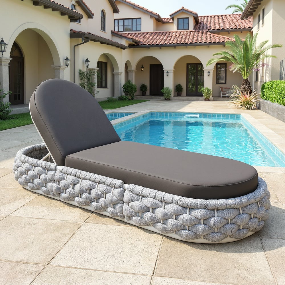 Woven Rope Outdoor Gray Adjustable Patio Chaise Lounge
