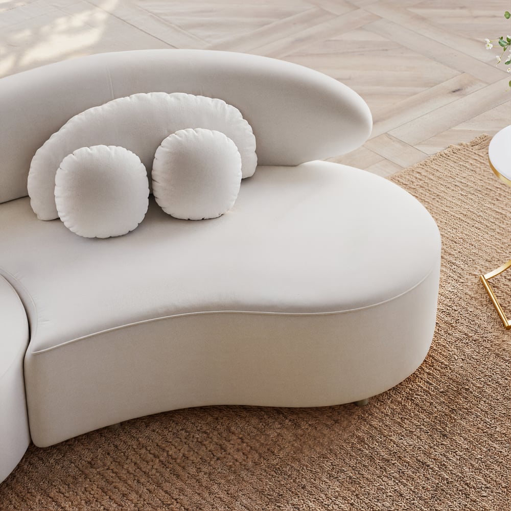 Canapé sectionnel 4 pièces en velours incurvé de 3700 mm avec pouf et oreillers image de fenêtre