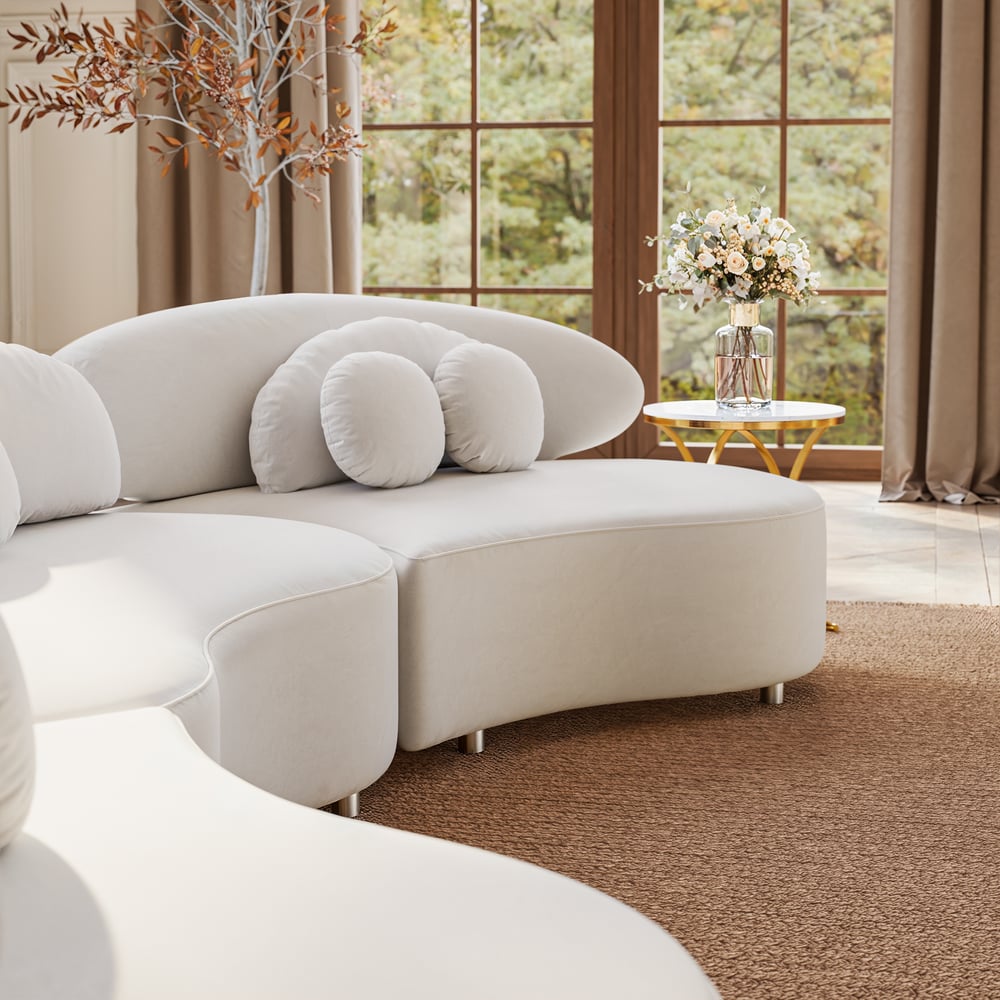 146" 4-Piece Curved Velvet Sectional Sofa with Ottoman & Pillows window image